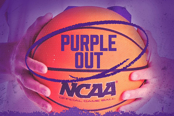 Graphic of NCAA basketball saying purple out