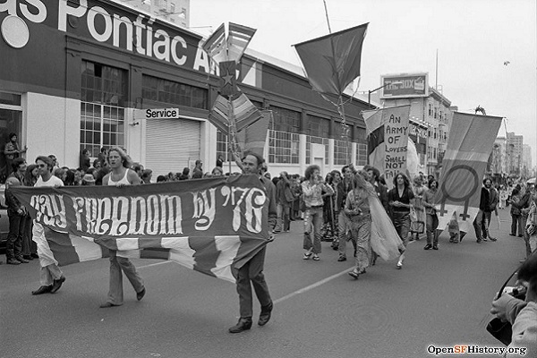 Protestors march in a vintage black and white photo