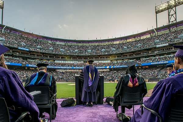 Commencement stage view of the crowd