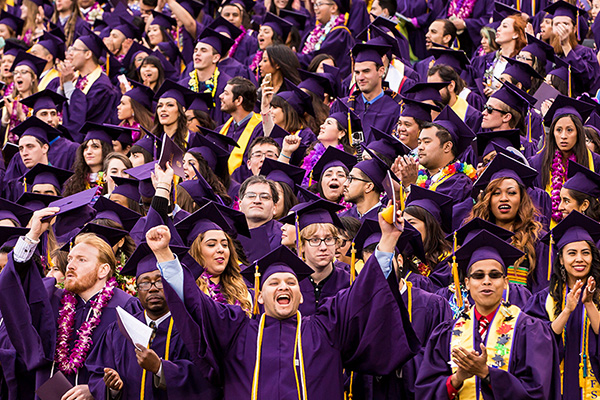 Crowd of students in their gowns for commencement