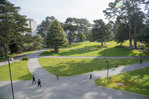 SFSU Quad Lawn walking path