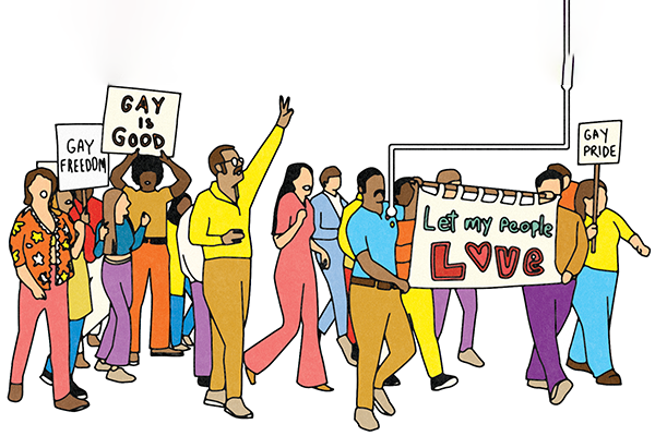 Illustration of LGBTQ love rally
