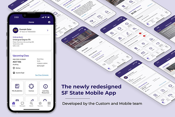 a render of the new SF State mobile application interface