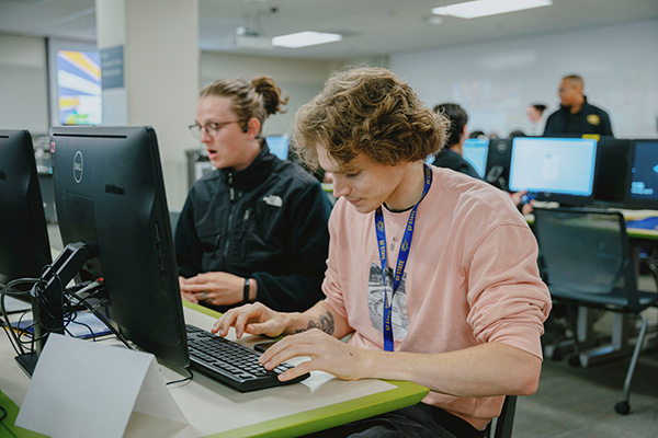 students in computer lab typing