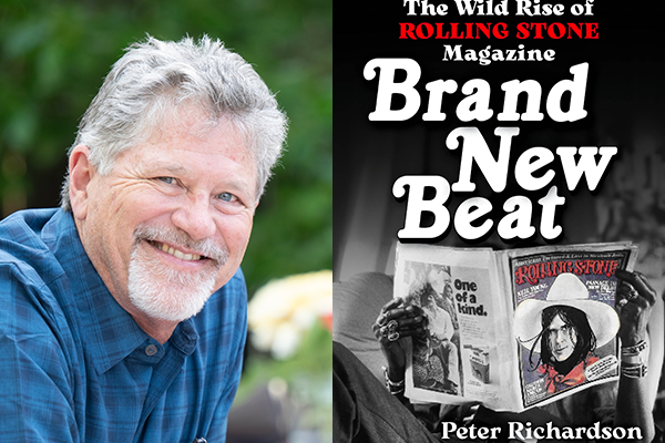 Side-by-side images of Peter Richardson and the cover of his book "Brand New Beat."