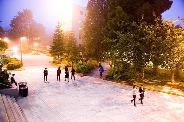 a foggy night at SFSU